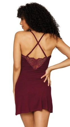 Dreamgirl Snug Knit And Lace Nightgown -LEG AVENUE Shop DG 12790 Burgundy Back 2023MAY