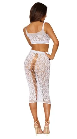 Dreamgirl Seductive Bralette And Midi Skirt Set -LEG AVENUE Shop DG 12921 White Back 2023MAY