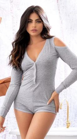 MAPALÉ Snapped Long Sleeve Sleep Romper -LEG AVENUE Shop ES 7392 Grey Front 2022FEBPO42540