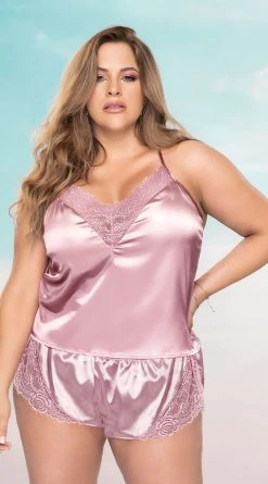 MAPALÉ Plus Size Bedtime Hottie Satin Pajama Set -LEG AVENUE Shop ES 7420X Rosewood F 2022APRIL47821