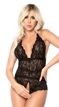 MAPALÉ Strappy Back Crotchless Lace Bodysuit -LEG AVENUE Shop ES 8685 Black F2 2022APRIL47821
