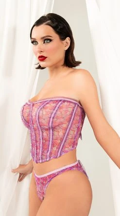 Yandy X Lana Rhoades Kiss Me Bustier Set -LEG AVENUE Shop EY LNA 0015P LANA BUSTIER PANTY SET HEART PRINT 0820