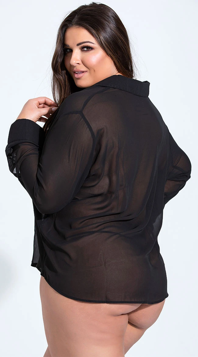 ICollection Plus Size French Cuffed Button Down Sleep Shirt 2 ICollection Plus Size French Cuffed Button Down Sleep Shirt - Image 2