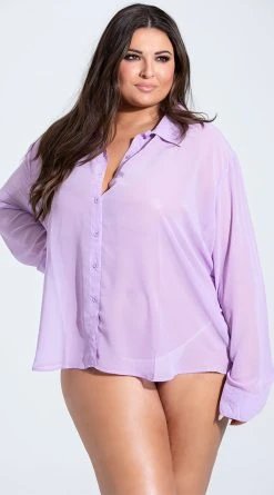 ICollection Plus Size French Cuffed Button Down Sleep Shirt 11 ICollection Plus Size French Cuffed Button Down Sleep Shirt -LEG AVENUE Shop IL 7802X PURP 3 YANDY PS03242021