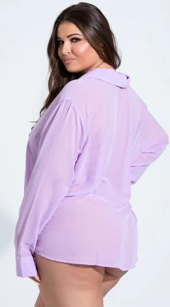 ICollection Plus Size French Cuffed Button Down Sleep Shirt 8 ICollection Plus Size French Cuffed Button Down Sleep Shirt -LEG AVENUE Shop IL 7802X PURP 6 YANDY PS03242021