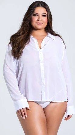 ICollection Plus Size French Cuffed Button Down Sleep Shirt