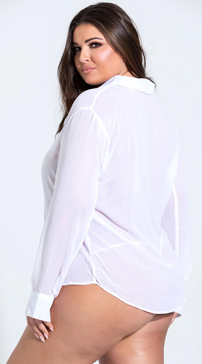 ICollection Plus Size French Cuffed Button Down Sleep Shirt 4 ICollection Plus Size French Cuffed Button Down Sleep Shirt - Image 4