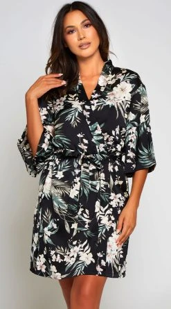 ICollection Full Bloom Satin Robe -LEG AVENUE Shop IL 78059 BLAC F 2021MAR28954