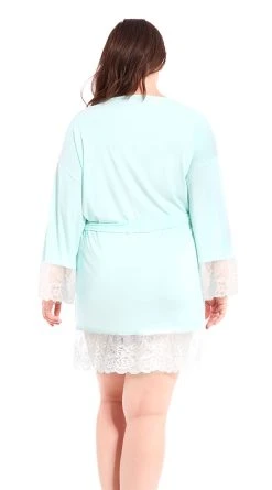 ICollection Plus Size Long For Lace Robe 3 ICollection Plus Size Long For Lace Robe -LEG AVENUE Shop IL 7889X MINT B 2019APR