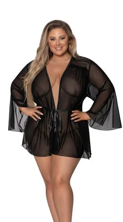 Magic Silk Mesh And Multi-Net Short Robe -LEG AVENUE Shop MS M288 BLK 2022JUNE50296 2