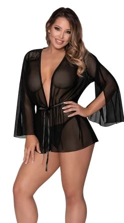 Magic Silk Mesh And Multi-Net Short Robe -LEG AVENUE Shop MS M288 BLK 2022JUNE50296