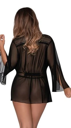 Magic Silk Mesh And Multi-Net Short Robe -LEG AVENUE Shop MS M288 BLK Back 2022JUNE50296