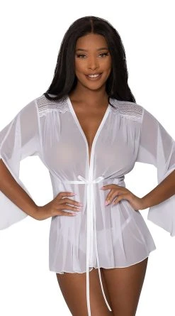 Magic Silk Mesh And Multi-Net Short Robe -LEG AVENUE Shop MS M288 WHT 2022JUNE50296