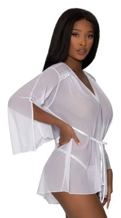 Magic Silk Mesh And Multi-Net Short Robe -LEG AVENUE Shop MS M288 WHT ALT 2022JUNE50296