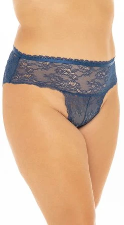 Oh La La Cheri Plus Size Helena Lace Open Back Panty -LEG AVENUE Shop OL 22 11575X EBL FRONT HR 2021APR31866