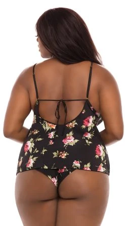 Oh La La Cheri Plus Size Reina Floral PJ Short Set -LEG AVENUE Shop OL 40 10731X BK100 BACK BA