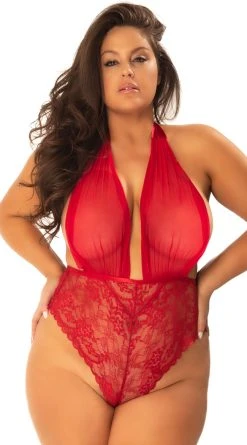 Oh La La Cheri Plus Size Aria Plunging Teddy -LEG AVENUE Shop OL 52 10990X RD FRONT HR 2019FW