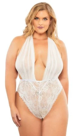 Oh La La Cheri Plus Size Aria Plunging Teddy -LEG AVENUE Shop OL 52 10990X WH FRONT HR 2019PO15670