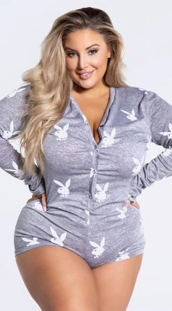 Playboy Plus Size Lounge Club Romper -LEG AVENUE Shop PB PBL2014X GRY 2 YANDY PS09232021 2
