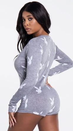 Playboy Lounge Club Romper -LEG AVENUE Shop PB PBL2014 GRY 7 YANDY PS09232021