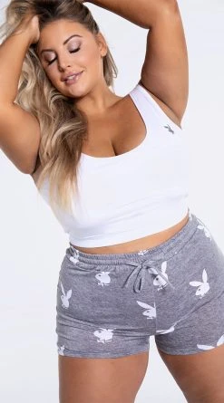 Playboy Plus Size Entertainment Lounge Short Set -LEG AVENUE Shop PB PBL2015X GRY 10 YANDY PS09232021