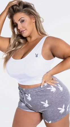 Playboy Plus Size Entertainment Lounge Short Set -LEG AVENUE Shop PB PBL2015X GRY 19 YANDY PS09232021