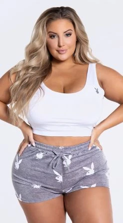 Playboy Plus Size Entertainment Lounge Short Set -LEG AVENUE Shop PB PBL2015X GRY 1 YANDY PS09232021