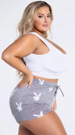 Playboy Plus Size Entertainment Lounge Short Set -LEG AVENUE Shop PB PBL2015X GRY 6 YANDY PS09232021