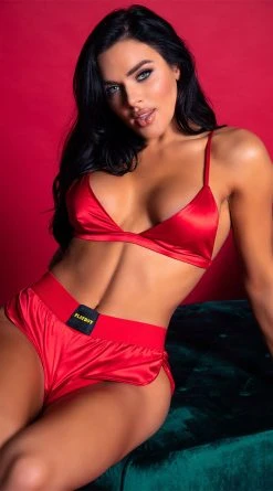 Playboy Dream On Satin Lounge Set -LEG AVENUE Shop PB PBL5014 RED 2 EDS YANDY 2021PBHOLIDAY