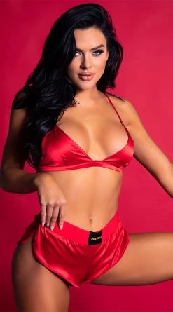 Playboy Dream On Satin Lounge Set -LEG AVENUE Shop PB PBL5014 RED 5 EDS YANDY 2021PBHOLIDAY