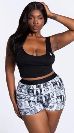 Playboy Plus Size Got It Covered Lounge Short Set -LEG AVENUE Shop PB PBL5016X BLKWHT 3 YANDY PS11112021
