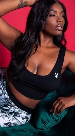 Playboy Plus Size Got It Covered Lounge Short Set -LEG AVENUE Shop PB PBL5016X BW 4 EDS YANDY 2021PBHOLIDAY