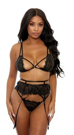 Popsi Lingerie Strappy Eyelash Lace Bra And Garter Set