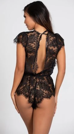 Seven 'til Midnight Plunging Eyelash Lace Romper -LEG AVENUE Shop ST 10718 BLACK 9 PS01242019