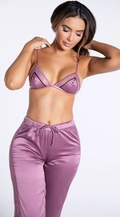 Seven 'til Midnight Sleep Tight Satin Pant Set -LEG AVENUE Shop ST 11304 MAUVE 16 YANDY PS08192021