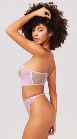 Yandy Stunning Longline Bra Set -LEG AVENUE Shop YO 40 11663 LACE MESH STRAPLESS BRA SET PINK 4911