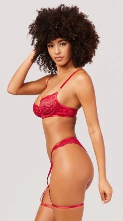 Yandy A Touch Extra Bra Set -LEG AVENUE Shop YO 40 11819 LACE BRA SET GARTER RED 5092