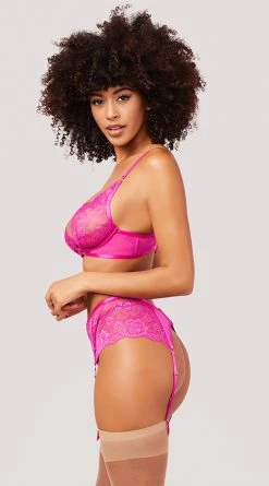 Yandy Laced With Luxury Bra Set -LEG AVENUE Shop YO 41 11769 BRA SET GARTER LACE PINK 5242