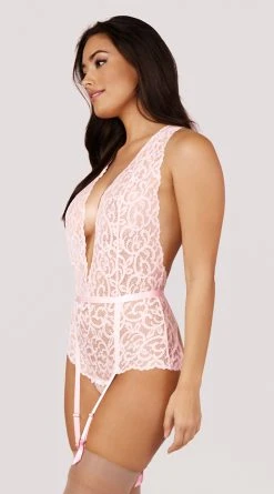 Yandy Perfect Paisley Lace Teddy -LEG AVENUE Shop YO 52 11424 LACE TEDDY GARTER LOW CUT PINK 2905