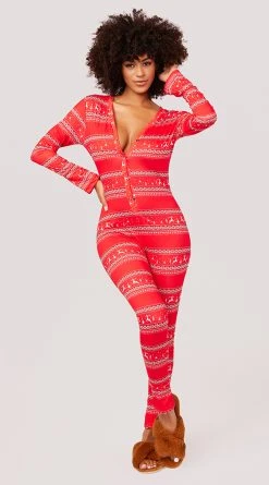 Yandy For Real Doe Onesie -LEG AVENUE Shop YR E7204 REINDEER HOLIDAY ONESIE RED 2272