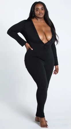 Yandy Plus Size Back In A Snap Onesie -LEG AVENUE Shop YR E7226Q BLK 5 YANDY PS06282021
