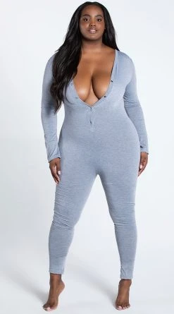 Yandy Plus Size Back In A Snap Onesie -LEG AVENUE Shop YR E7226Q GRY 2 YANDY PS06282021