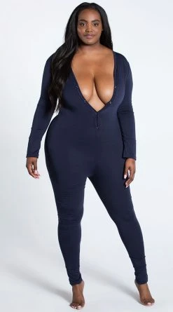 Yandy Plus Size Back In A Snap Onesie -LEG AVENUE Shop YR E7226Q NVY 2 YANDY PS06282021