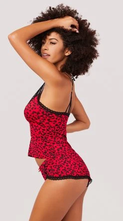 Yandy Cozy Leopard Pajama Set -LEG AVENUE Shop YSM PL YA10608L PAJAMA SET SHORTS SLEEVELESS LEOPARD RED 1943
