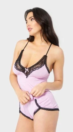 Yandy Sweet Dreams Pajama Set -LEG AVENUE Shop YSM PL YA10608 LILAC BLACK 03 YANDY PS03302022