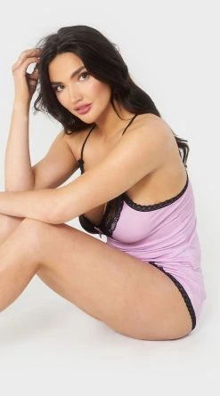 Yandy Sweet Dreams Pajama Set -LEG AVENUE Shop YSM PL YA10608 LILAC BLACK 05 YANDY PS03302022