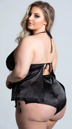 YANDY Plus Size Enticing Words Satin Cami Set -LEG AVENUE Shop YSM PL YA11004X BLACK 6 PS11032020