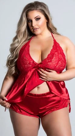 YANDY Plus Size Enticing Words Satin Cami Set